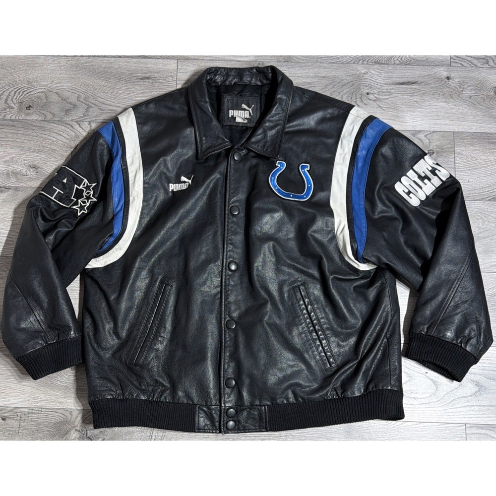 Vintage Rare Indianapolis Colts Leather Jacket. Sz. XL. Embroidered Logo.